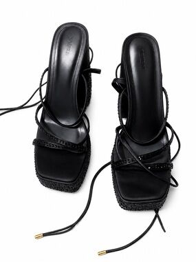 Forever 21 Women’s Black Rhinestone Platform Lace-Up High Heel Sandals